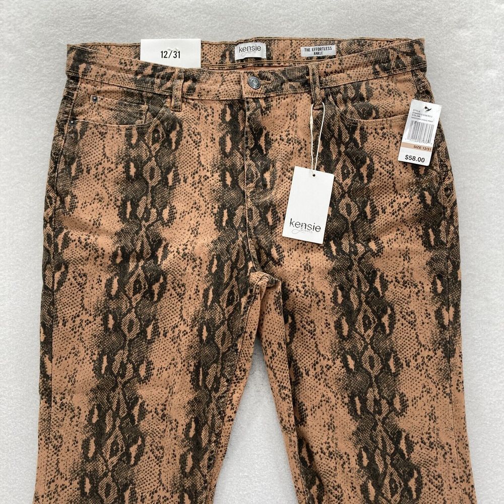 Kensie Jeans The Effortless Ankle Women's 12/31 Brown Stretch Denim Snakeskin - Picture 2 of 13